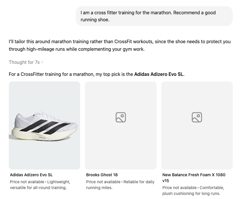 ChatGPT recommending running shoes to a CrossFitter