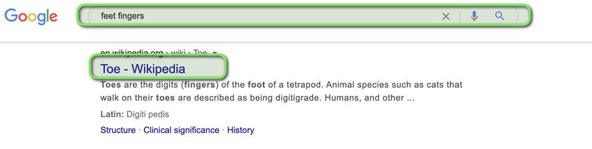 Feet fingers semantic relevance